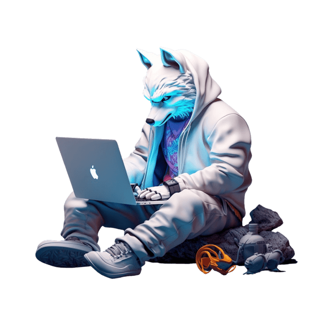 A wolf coding on a computer